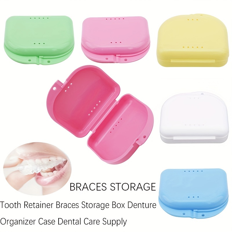 Mini Portable Denture Box Simple Solid Color Denture - Temu