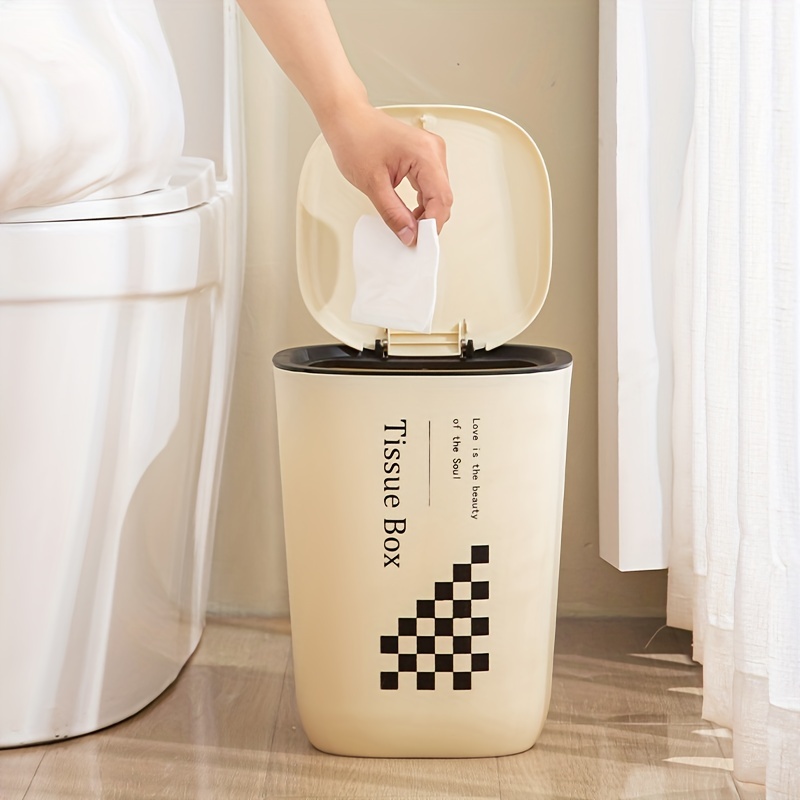 Press Type Garbage Can, Household Living Room Bedroom Office Trash Can With  Lid, Modern And Simple Waste Paper Bucket With Large Garbage Bags - Temu