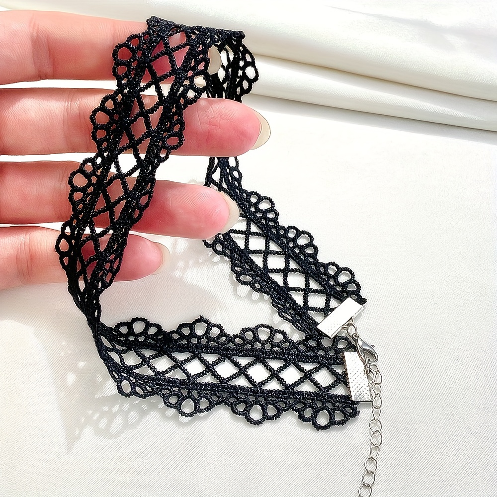 Collier Choker Dentelle Noire Carufin - Style Gothique Avec Gland, Accessoire Femme