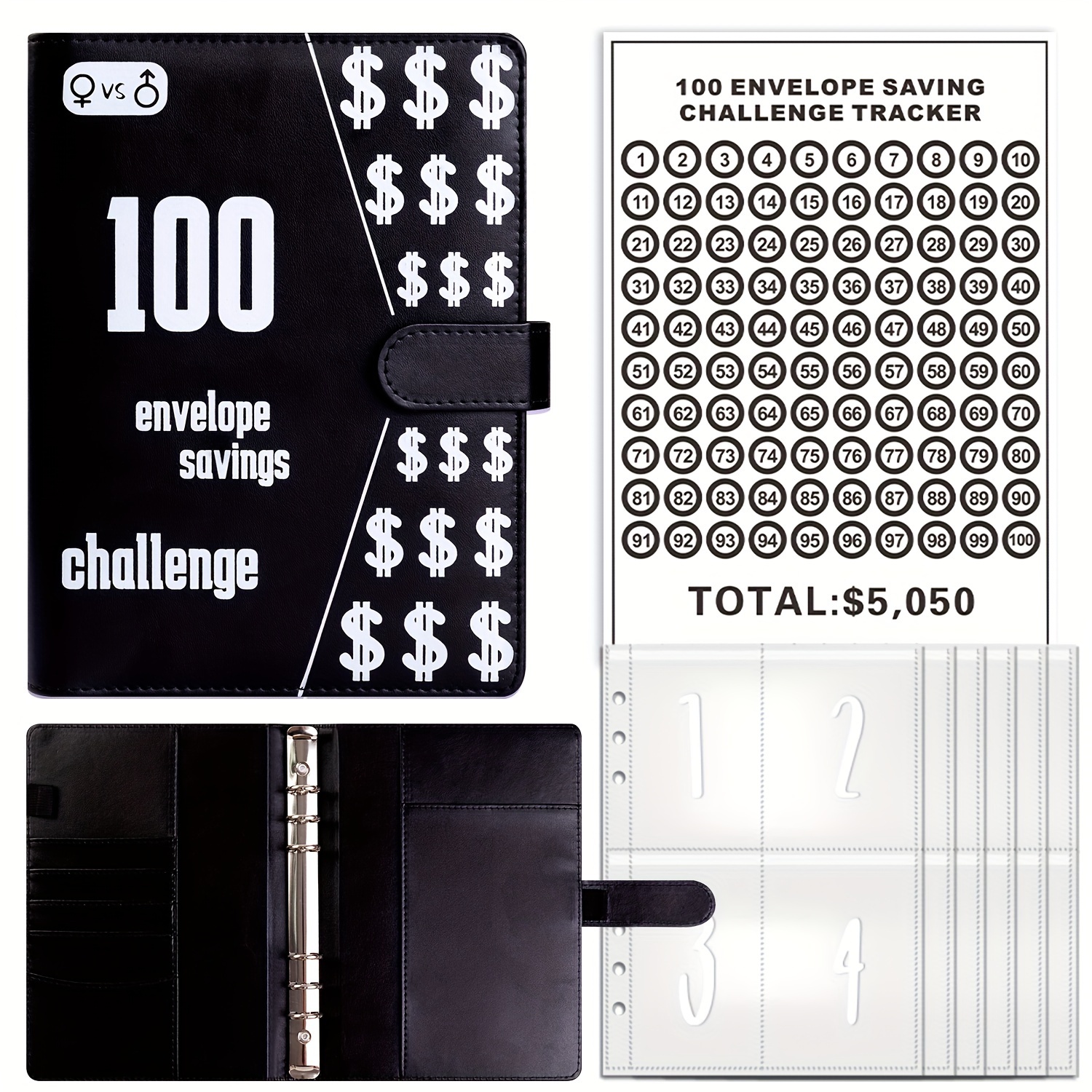 Livre de défi d'économie d'argent avec classeur, enveloppe de 100 jours,  carnet projecteur, évaluation d'argent de 100 jours