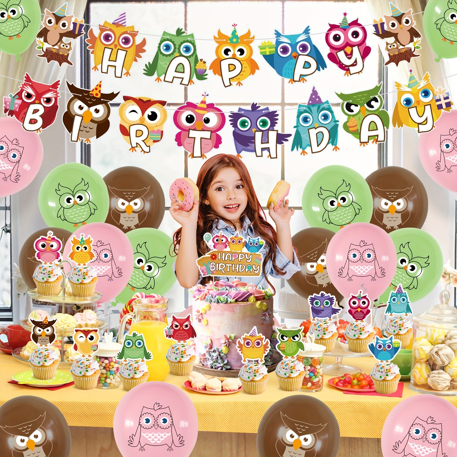 Owl Theme Birthday Party Decoration Set Children's Cartoon - Temu