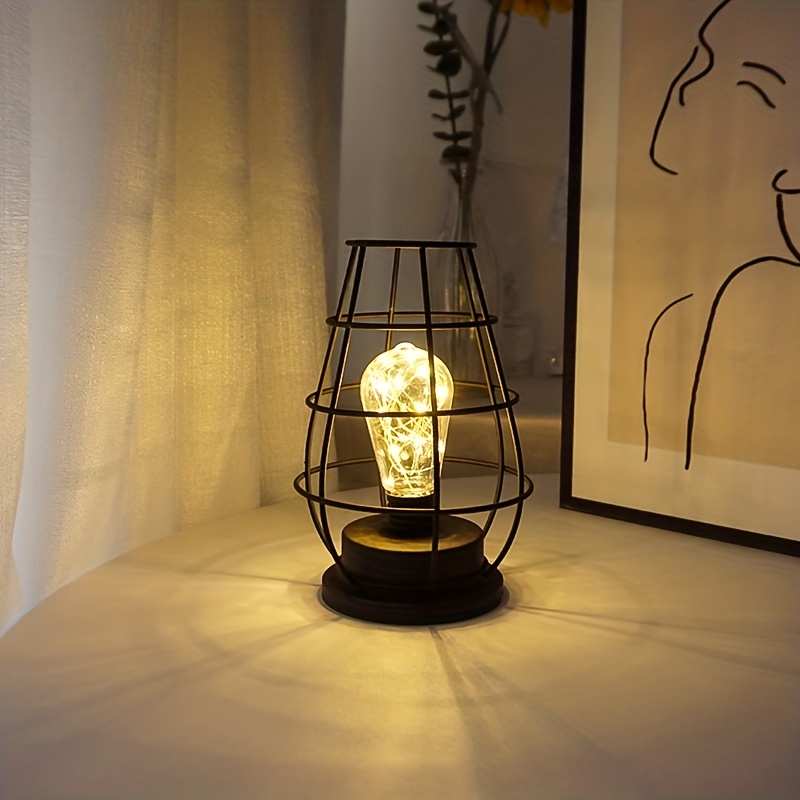 Table Lamp Metal Cage Lantern Battery Powered Lamps with LED Edsion Style  Bulb 2Pcs Diamond Shape for Indoor Home Decor - AliExpress