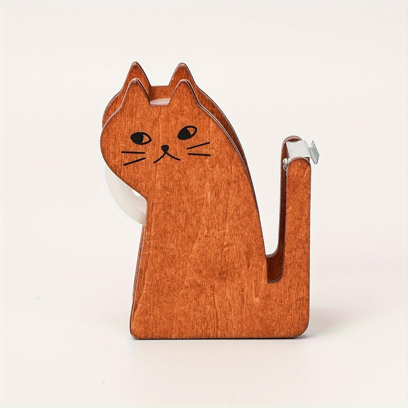 TEMU 1pc Cute Kitten Pattern Tape Cutter, Made Of Wood Transparent Plastic Tape Holder, Suitable For Tape Packaging