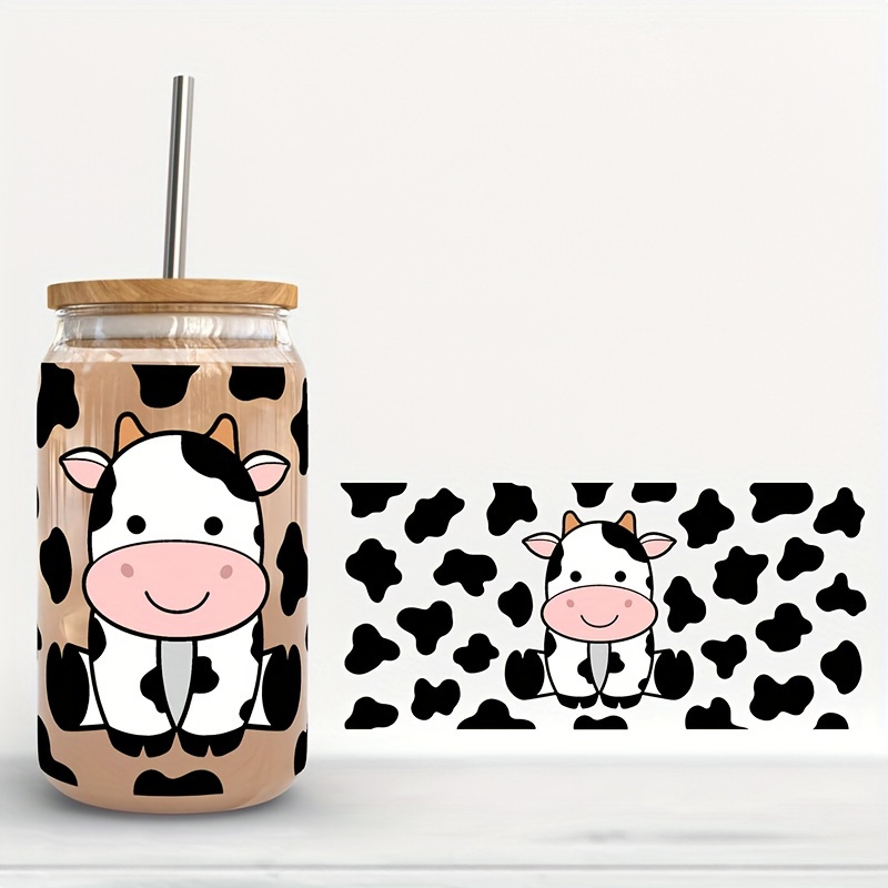 Cow Print 16 oz Glass Can Cup