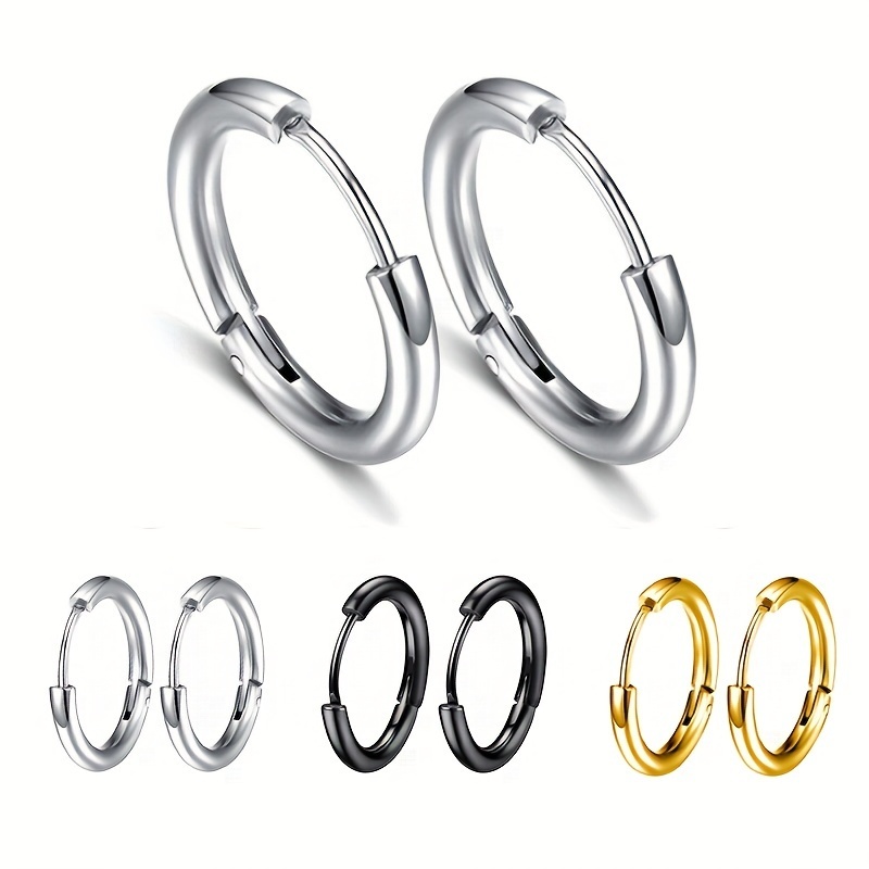 

2pcs/pair Titanium Steel Stainless Steel Coil Earrings For Men & Women, Trendy Earrings 8mm/10mm/12mm/14mm/16mm