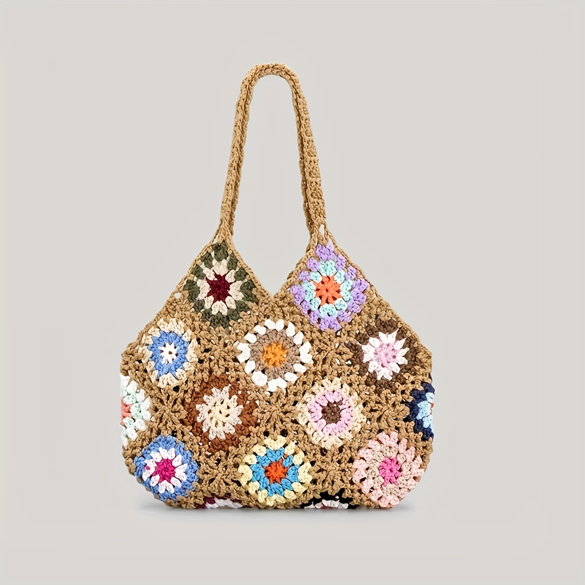 Floral Pattern Knitted Shoulder Bag, Large Capacity Crossbody Bag, Women's  Crochet Hobo Bag - Temu