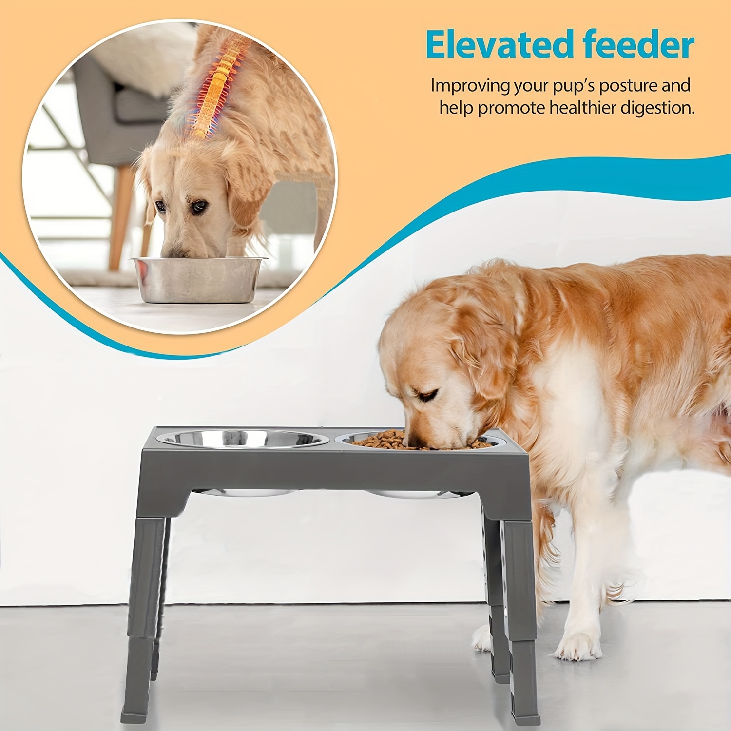 Elevated Dog Bowls Adjustable 3 Heights Raised Pet Feeder for Medium Large  Dogs