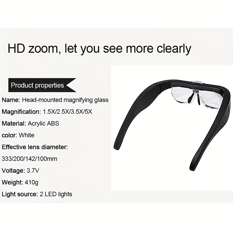 Magnifying Glasses with Light for Close Work, Rechargeable Magnifier  Glasses, Interchangeable Lenses 1.0X 1.5X 2.0X 2.5X 3.5X for Reading, Arts  and
