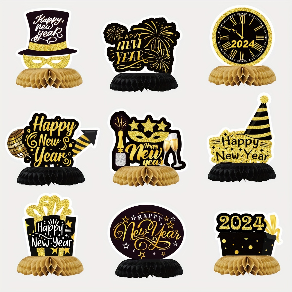 New Year Honeycomb Centerpiece Black Golden New Years Table - Temu
