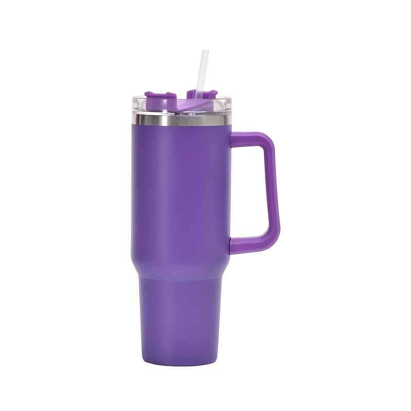 Double Layer Stainless Steel Insulated Cup With Handle And Straw