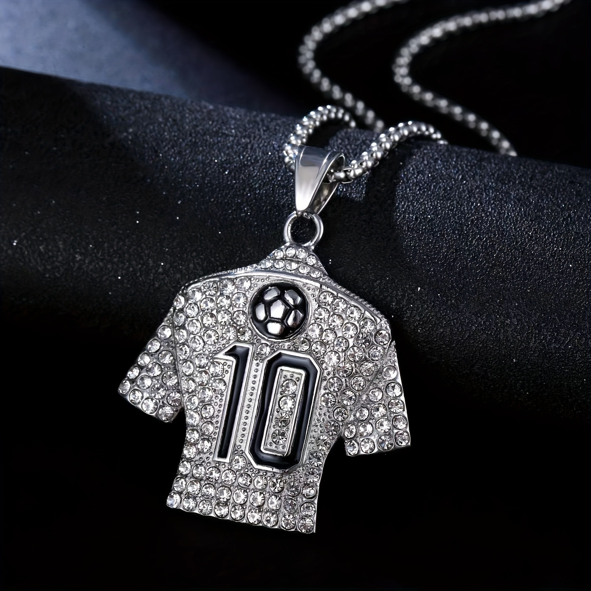 1pc fashion rhinestone pendant necklace football necklace hiphop style necklace number 10 football jersey necklace necklace for men and women halloween christmas gift details 3