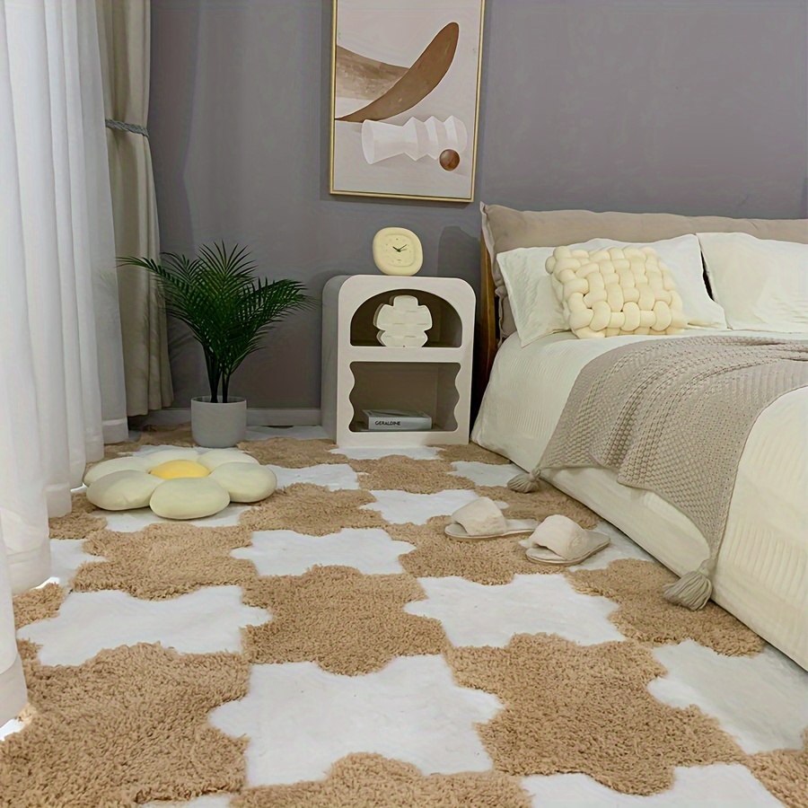 Bedroom Bedside Rug Plush Interlocking Rug Cuttable Washable - Temu