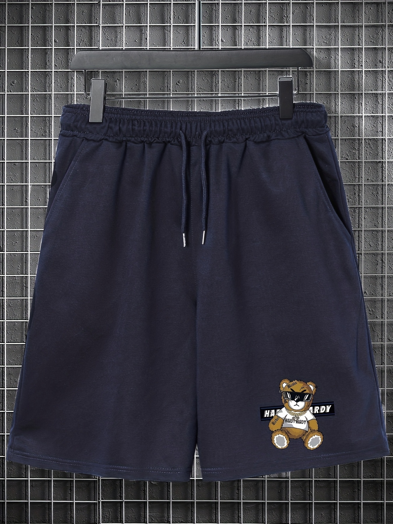 Funky Bear Print Elastic Waist Shorts Solid Casual Shorts - Temu