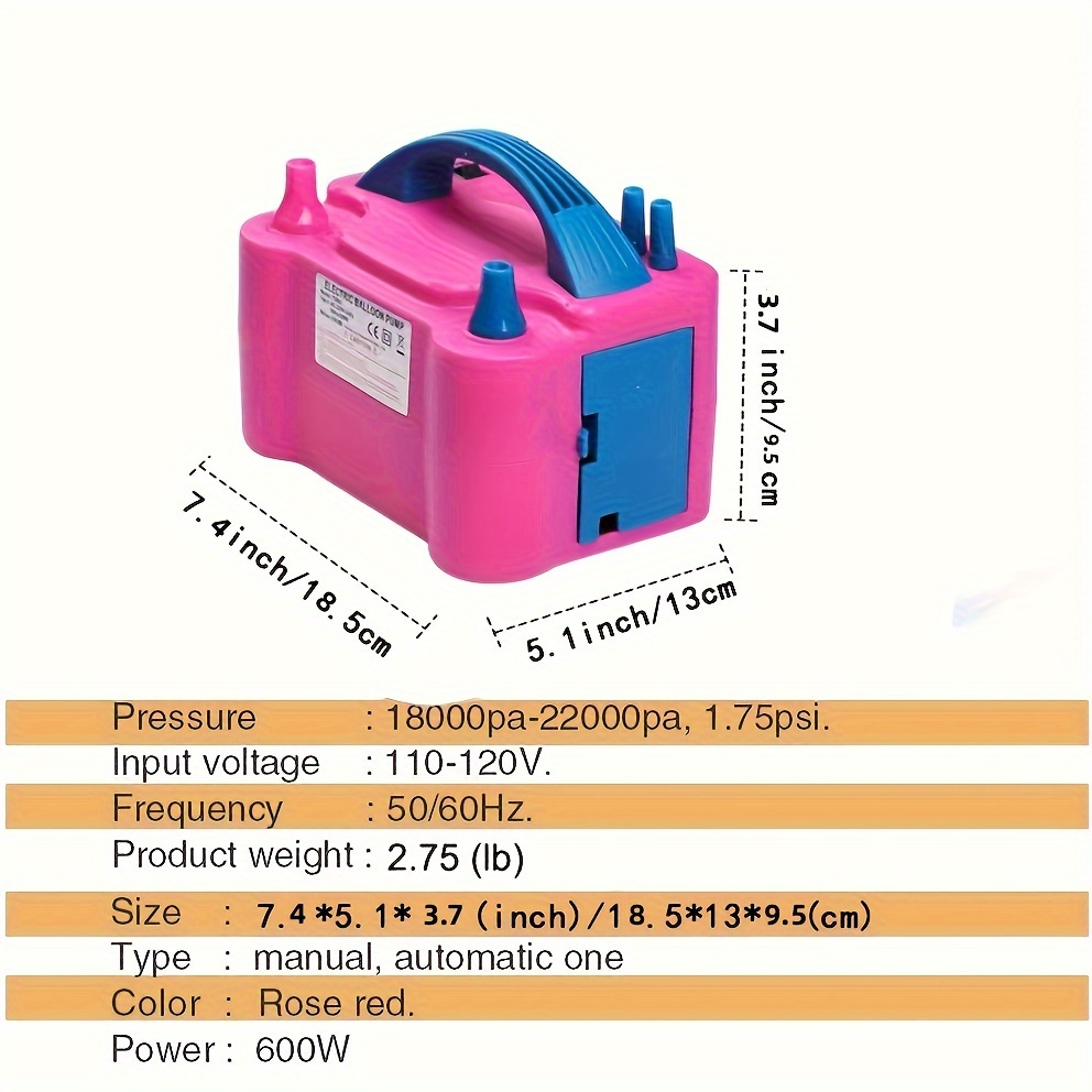 1pc Portable Electric Balloon Pump Automatic Inflator With Dual Nozzle For  Party Wedding Decoration - Pink