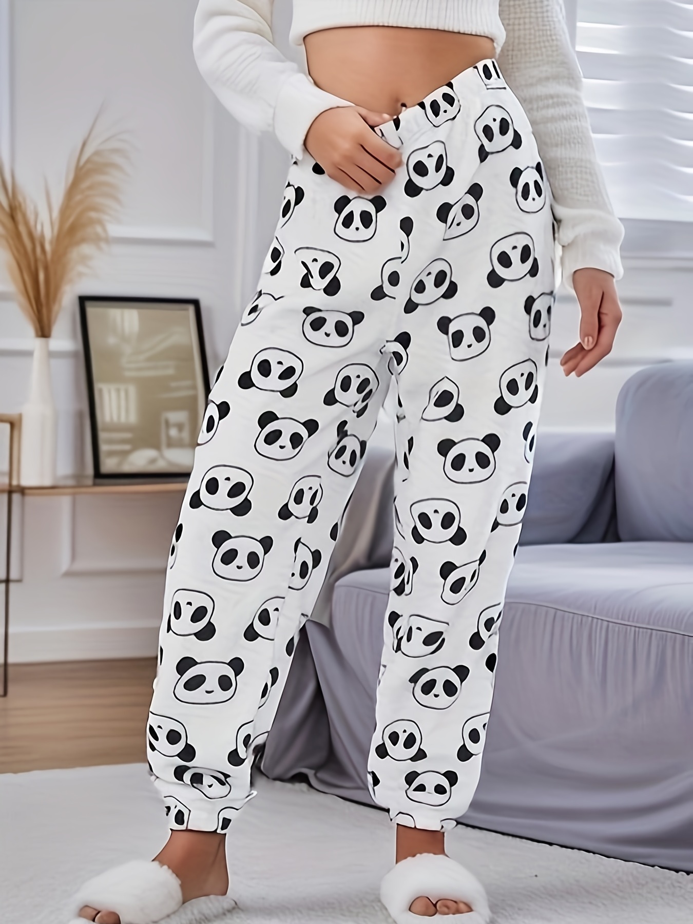 Cartoon Panda Print Sleep Bottoms, Cute & Comfy Elastic Waistband Pants,  Women's Sleepwear & Loungewear