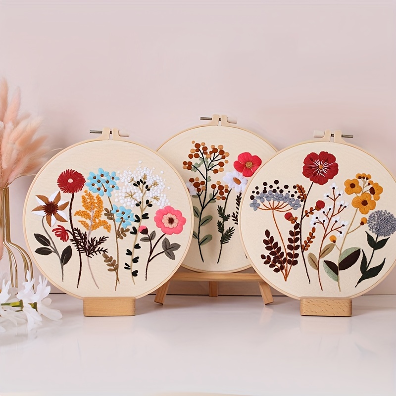 Color Floral Embroidery Kit Diy Starter Embroidery Set With - Temu