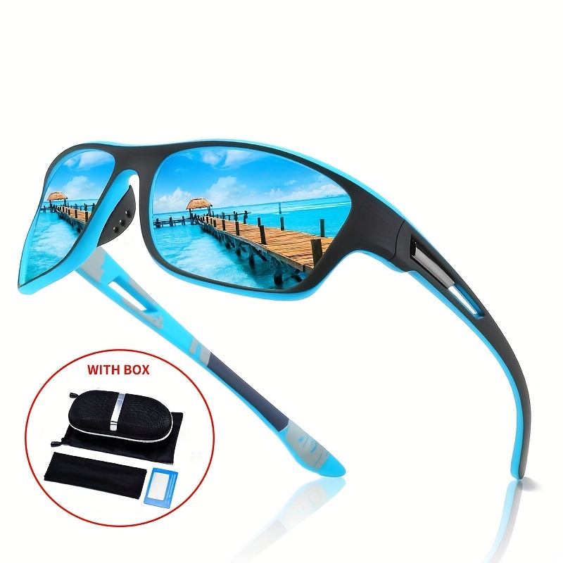 Men's Polarized Sports Sunglasses Colorful Film PC Glasses Dustproof Mirror UV400 Cycling Sunglasses with Glasses Box XY336,Temu