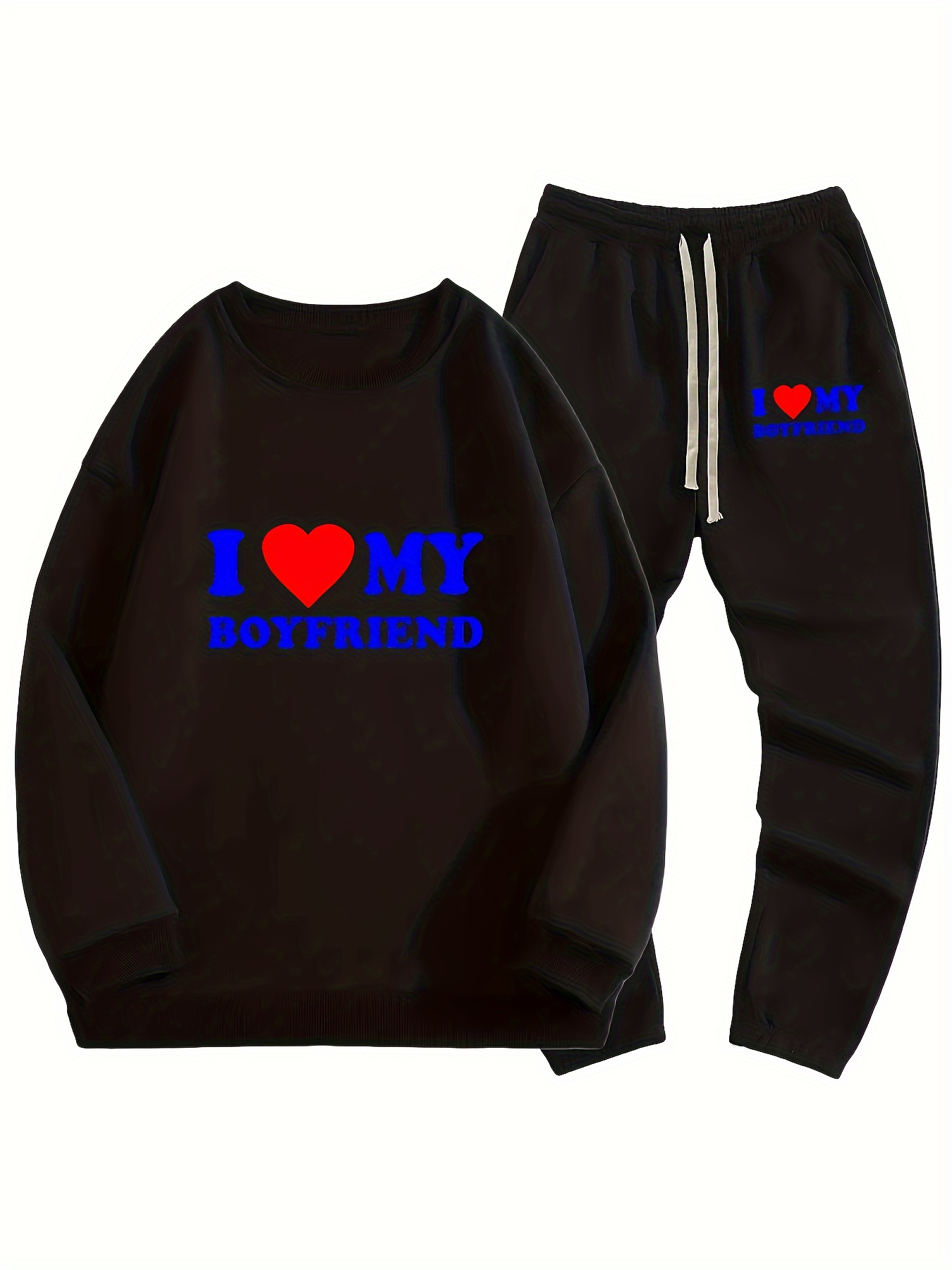 Cheap Couple Sets I Love My Boyfriend Print Men Hoodies Sweatpants