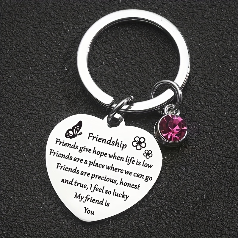 

3-pack Stainless Steel Heart-shaped Keychains With Friendship Quotes & Crystal Charm, Funky Style Keyring Gifts For Girlfriend, Wife, Best Friends, Bff, Pendant Bag & Wallet Accessories