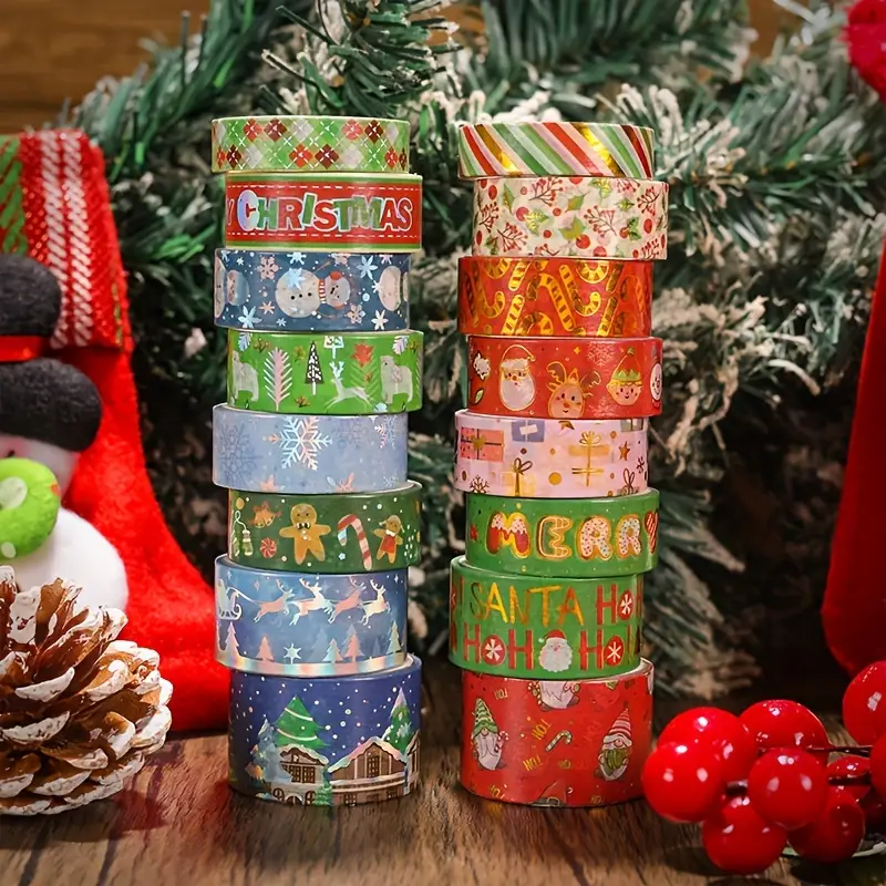 Christmas Washi Tape Golden Foil Holiday Washi Tape Set For - Temu