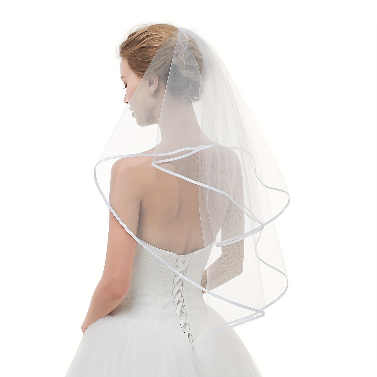 Lace Bridal Wedding Veil Double Layer With Hair Comb Bridal - Temu