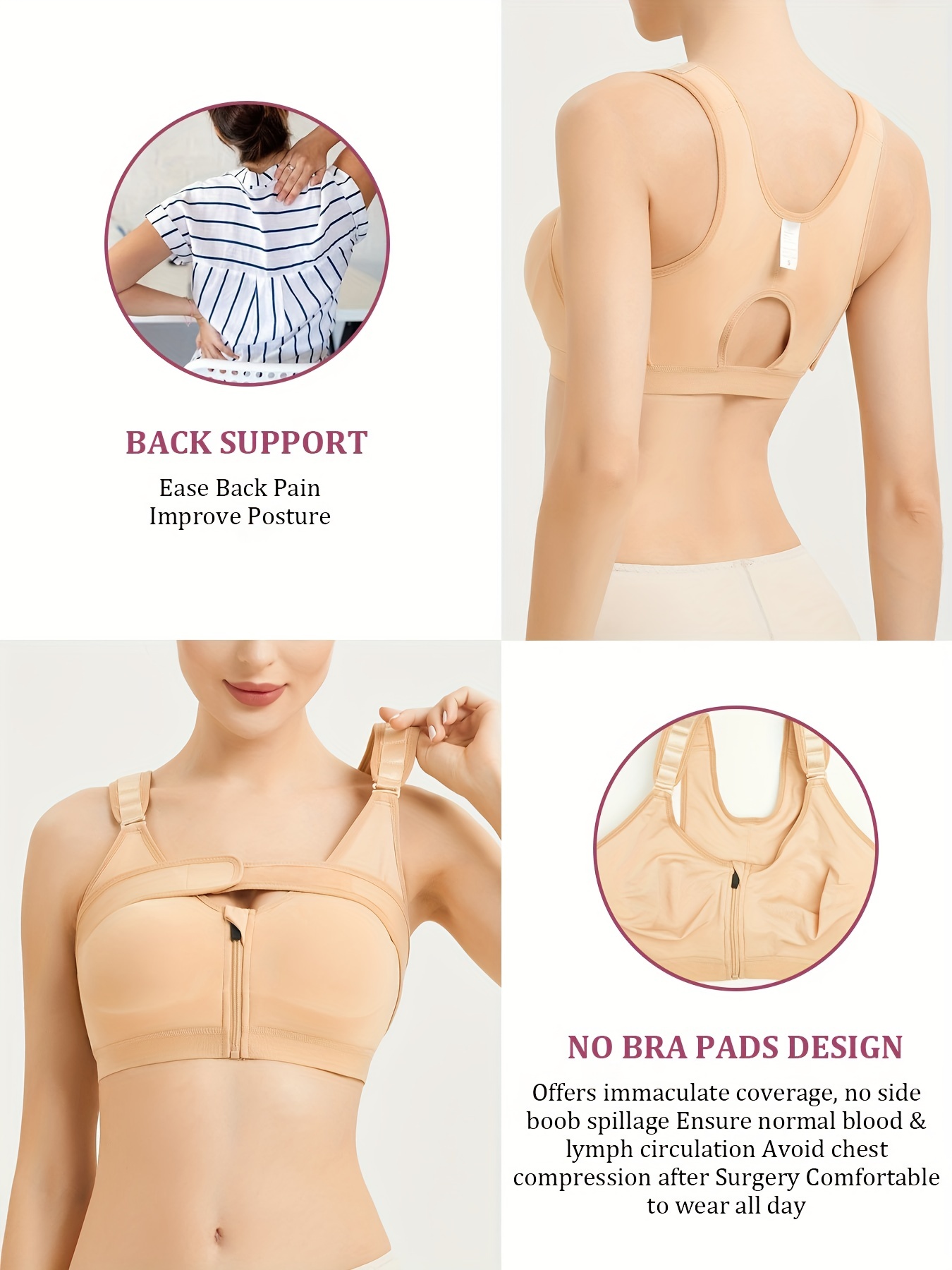  Post Mastectomy Front Close Bra Beige : Clothing