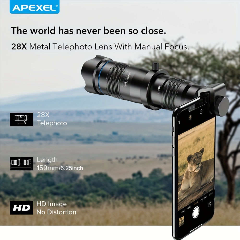 APEXEL – objectif zoom pour téléphone portable lentille de téléphone HD  36X, caméra téléobjectif Zoom monoculaire, télescope + trépied avec  obturateur à distance pour tous les Smartphones