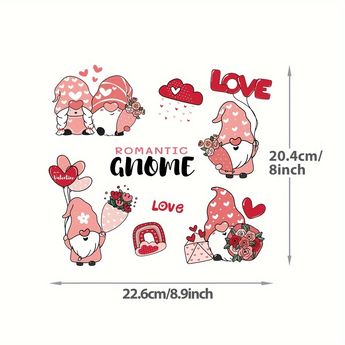 Valentines's Day Iron on Transfers Stickers, Iron on Decals Pink Red Heart  Gnome Heat Transfer Vinyl Iron on Patches for T Shirts Pillow Hoodie DIY