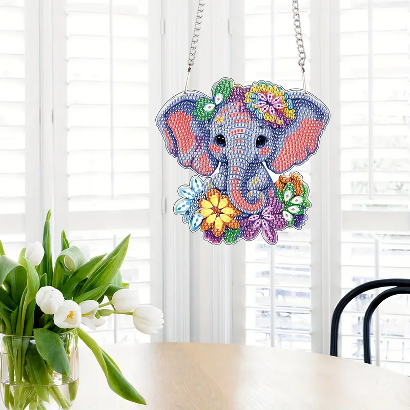 Elephant And Flowers Diamond Painting Kits Diy Hanging Sign - Temu