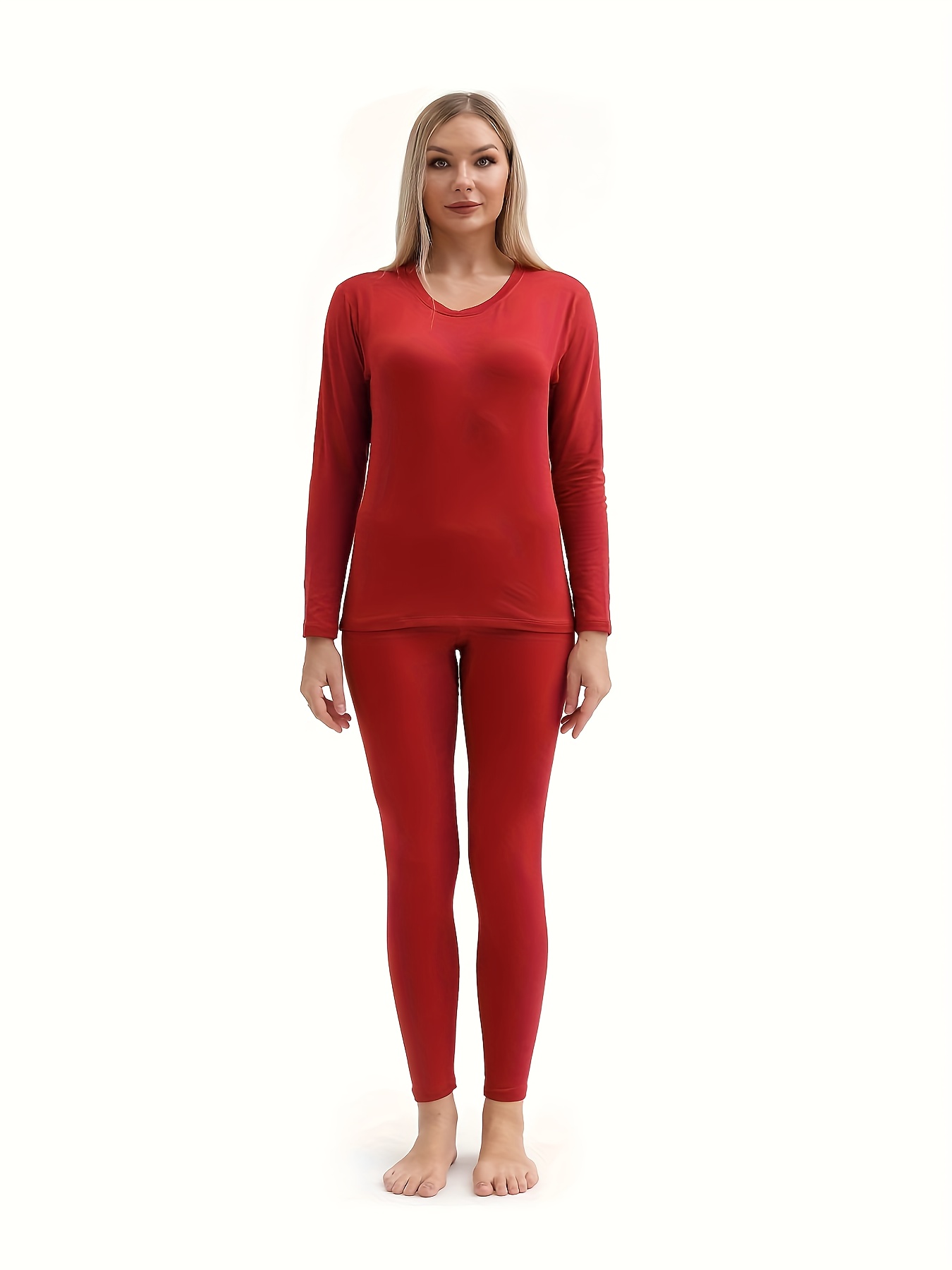 Langgg Women Thermal Underwear Long Sleeve Velvet Lined Pullover Winter  Home School Outdoor Slim Body Tops for Female Ladies Dark Red XXL