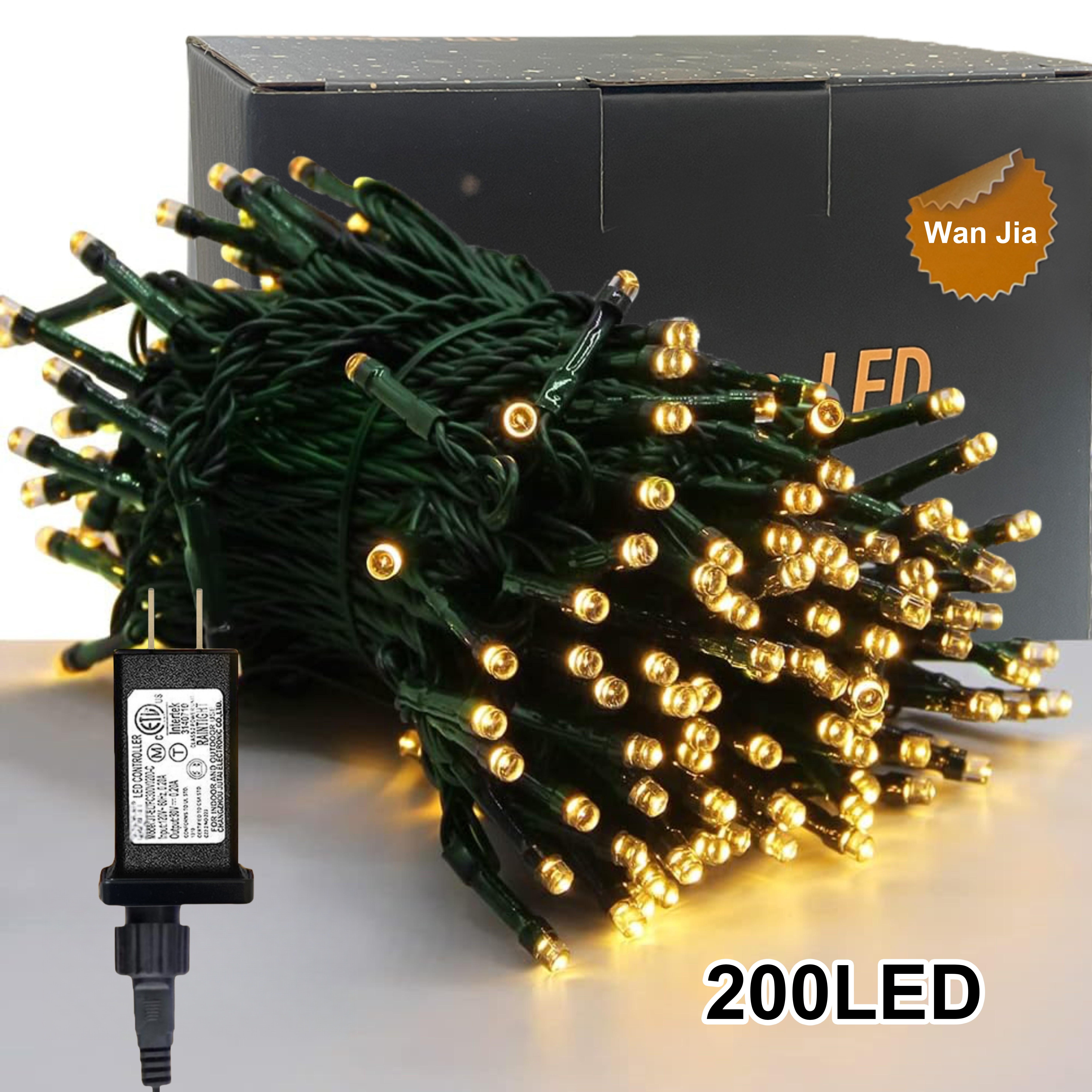 800 LED 262ft Warm White Christmas String Lights (Green Cable, Plug in, 8 Modes)