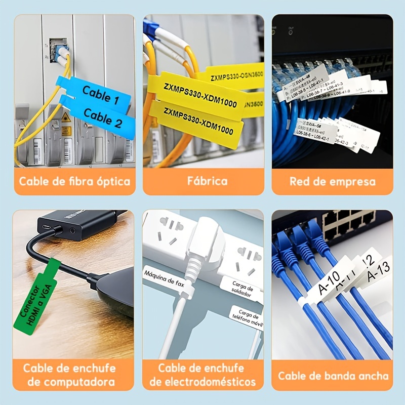  Etiquetas de cable D11 coloridas impermeables para cables de  alambre, etiquetas adhesivas resistentes al desgarro, etiquetas de  identificación de cables flexibles para etiquetadoras D11, varios cables de  carga, color amarillo, 65