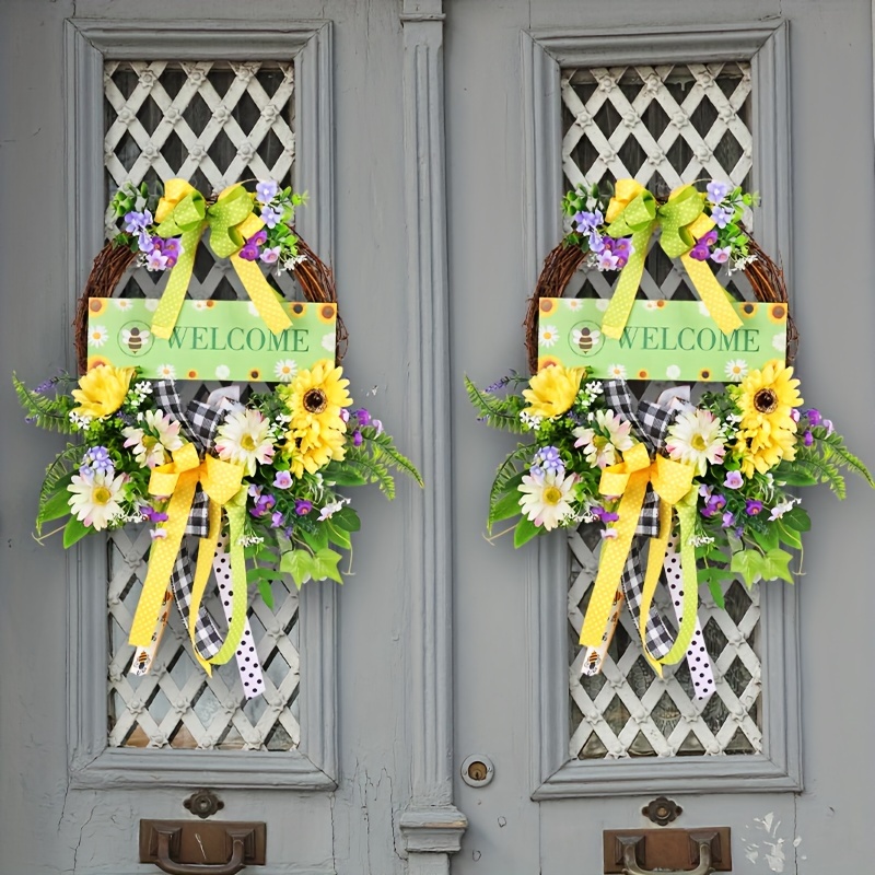 1pc, New Spring Flower Wreath Door Hanging Welcome Wreath