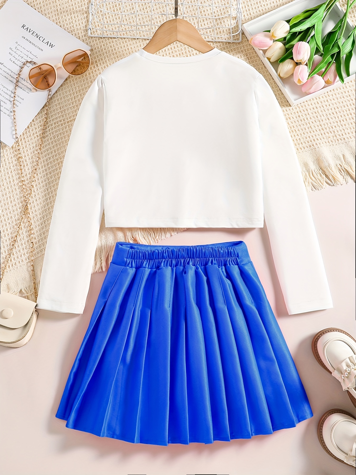 Girls' Preppy Style T-shirt and Pleated Skirt Two Pieces Set – SUNJIMISE  Kids Fashion