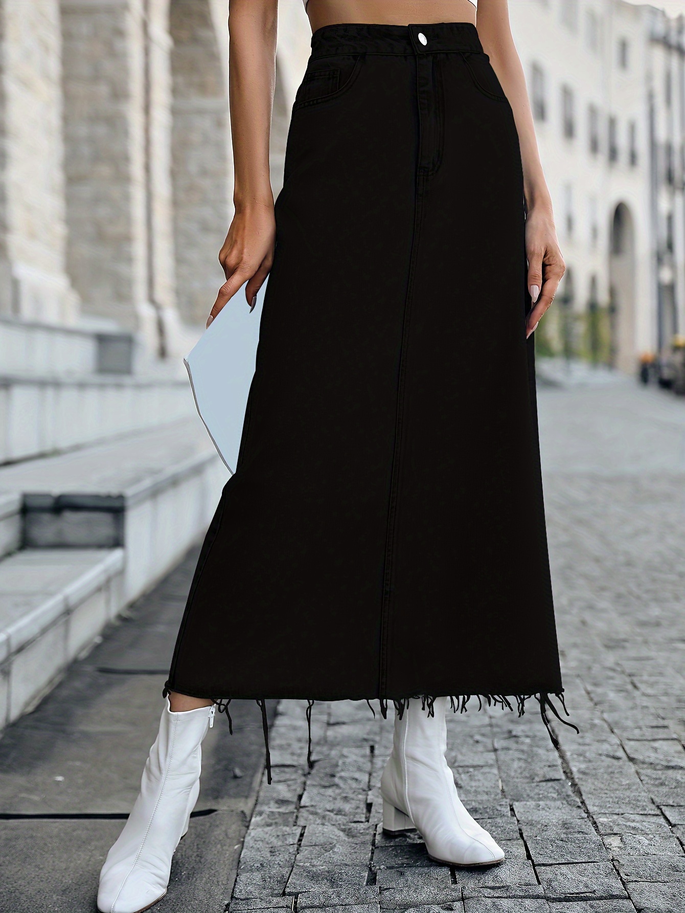 20197 versatile denim midi skirt women's - Temu France