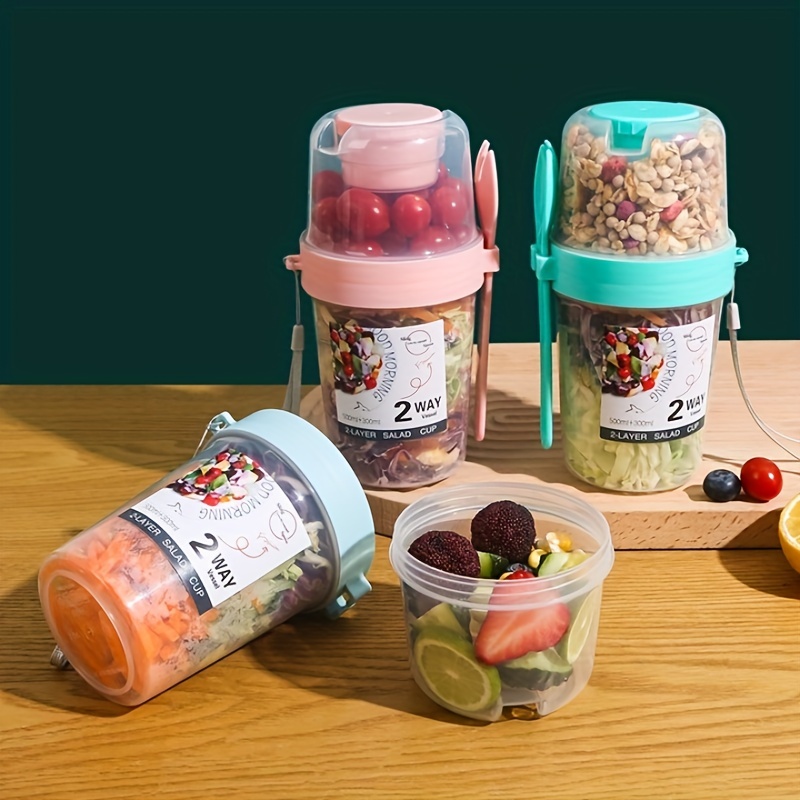 Salad Meal Shaker Cup With Spoon 2 Tier To Go Salad Shaker - Temu