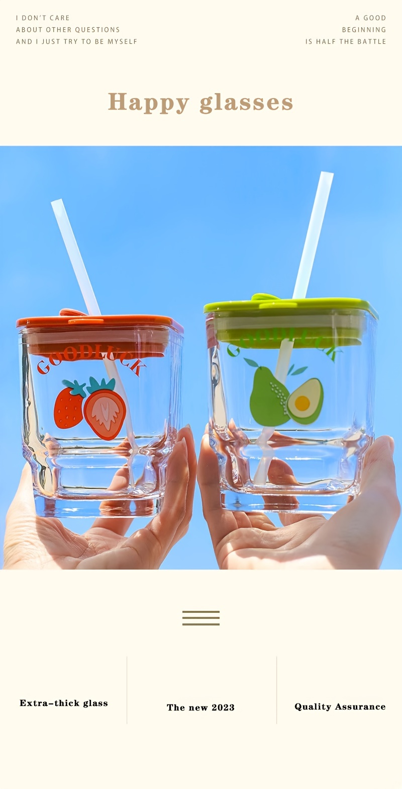 Glass Tumbler With Lid And Straw Thickened Glass Water - Temu