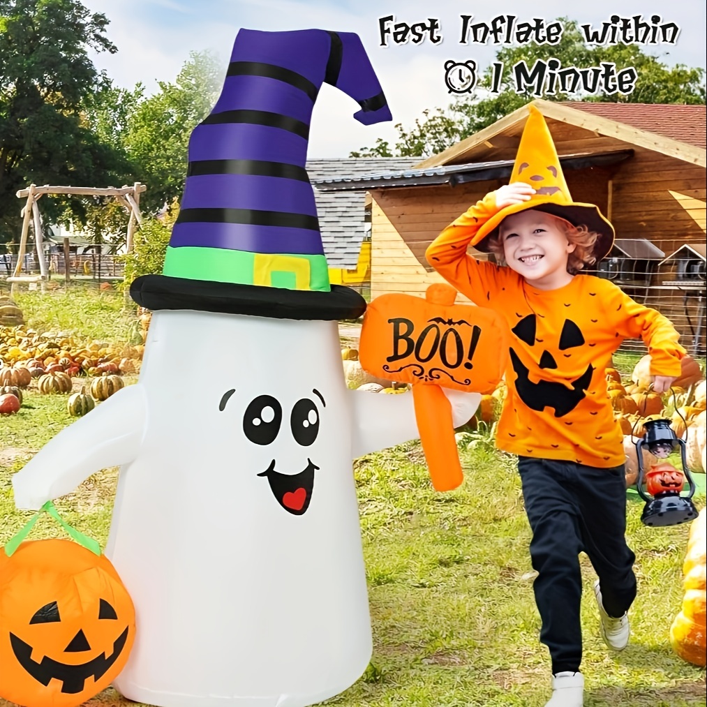 inflatable halloween cute ghost with pumpkin blow up inflatable halloween outdoor yard decoration for indoor outdoor yard party halloween decor light details 6