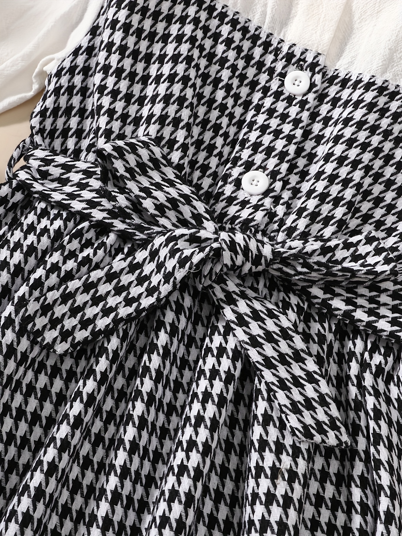 Girls Casual Dress Trend Houndstooth Patchwork Cotton Collared