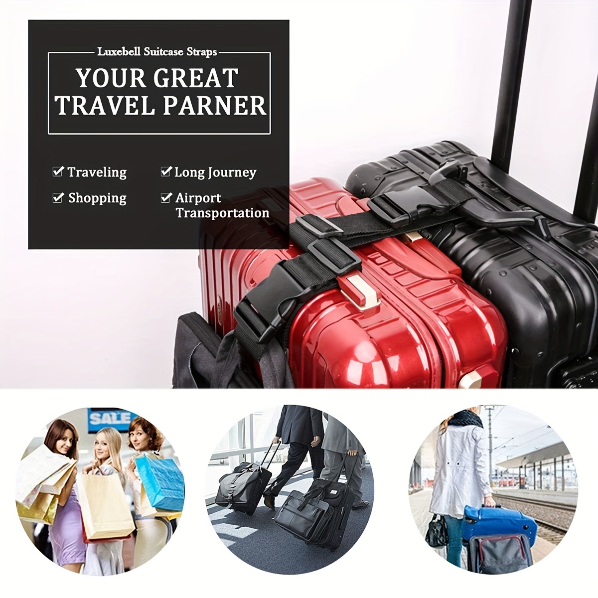 2 Pieces Luggage Straps for Suitcases Adjustable Luggage Belt Travel  Suitcase Belt Luggage Suitcase Straps with Buckles Add a Bag Luggage Strap  for