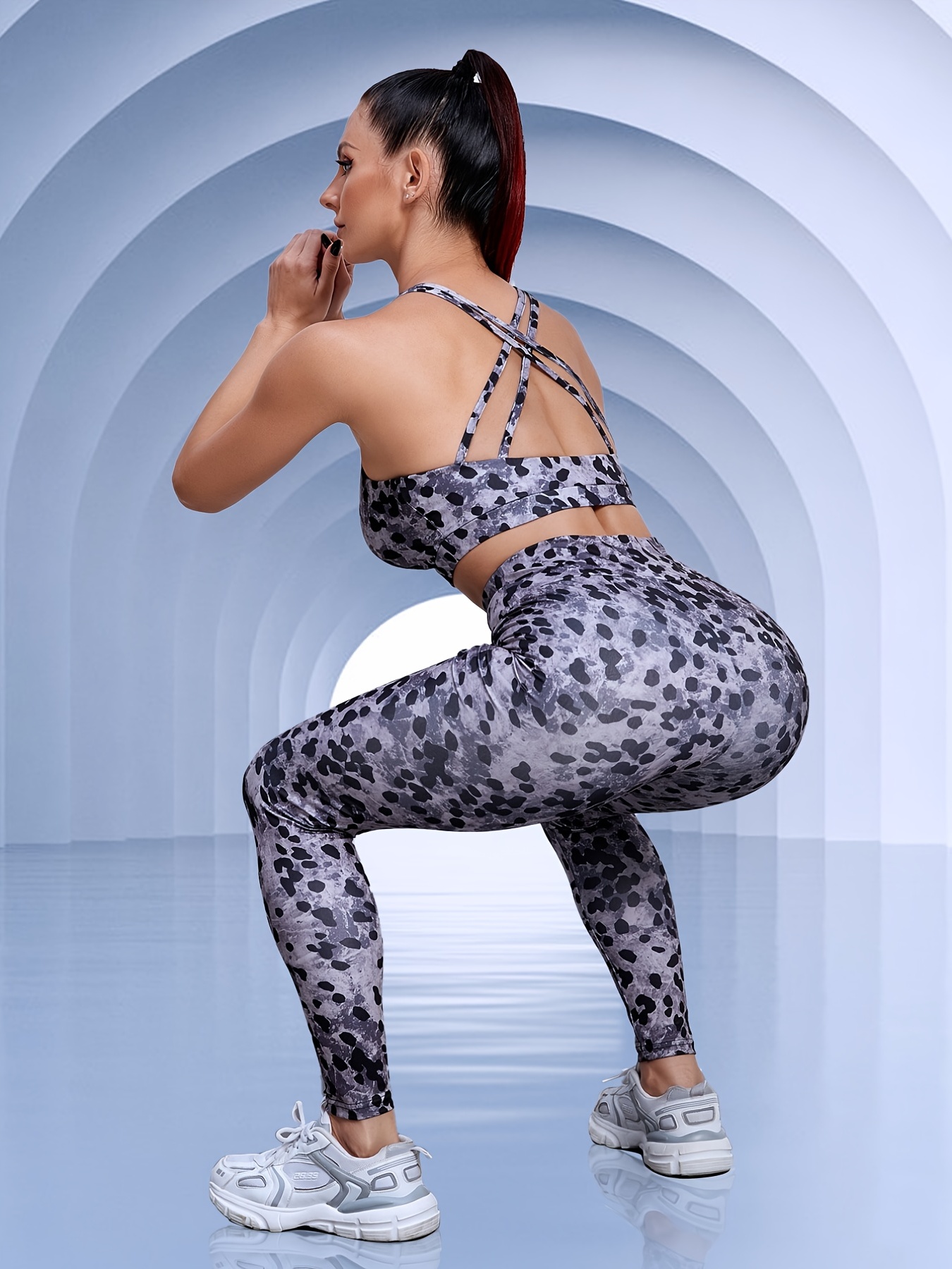 Conjunto De Yoga Con Estampado De Leopardo De 2 Piezas Top - Temu