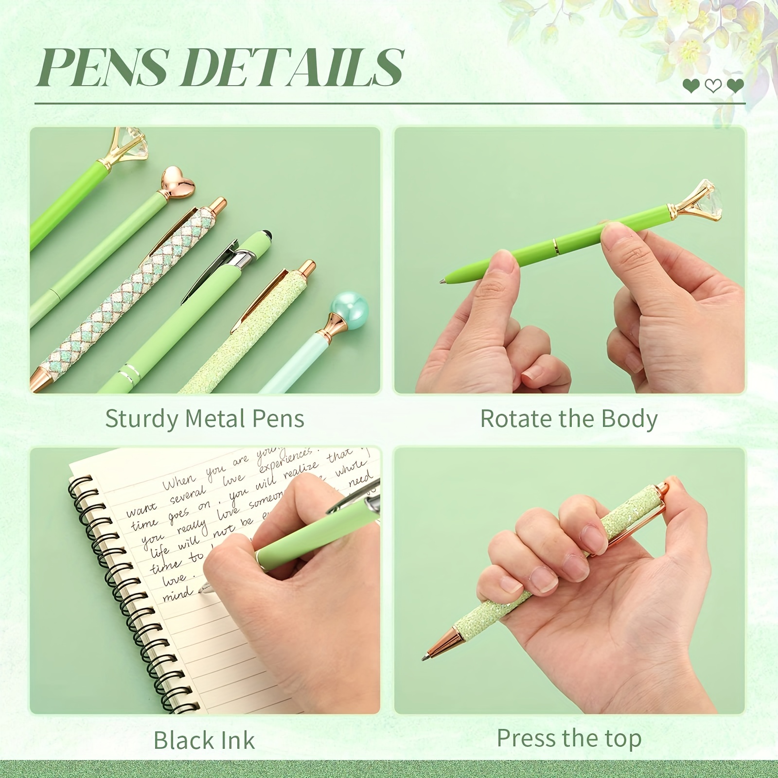 6pcs Ballpoint Pens Set Metal Crystal Pen For Journaling Glitter Pens  Pretty Cute Pens Black Ink Fancy Pens Gifts For Women Girls Teacher Office  Weddi