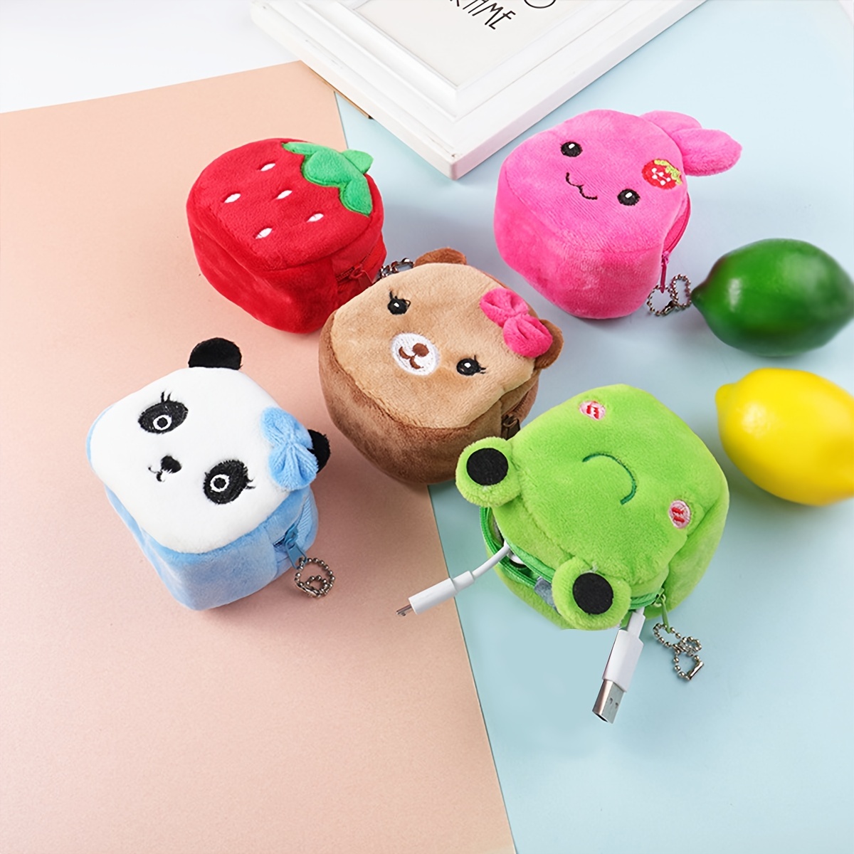 Cute Animal Plush Coin Purse With Zipper - Perfect Gift - Temu Oman