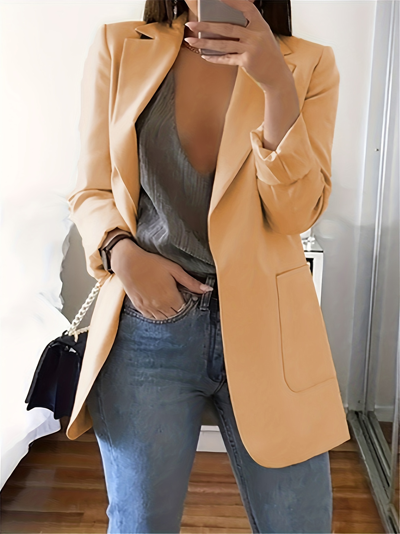 SMihono Women's Fashion Plus Size Velvet jacket Suit Coat Discount Lapel  Collar Office Jacket Buttons Open Front Pocket Long Sleeve Womens Suit  Solid Business Trendy Work Orange 4 