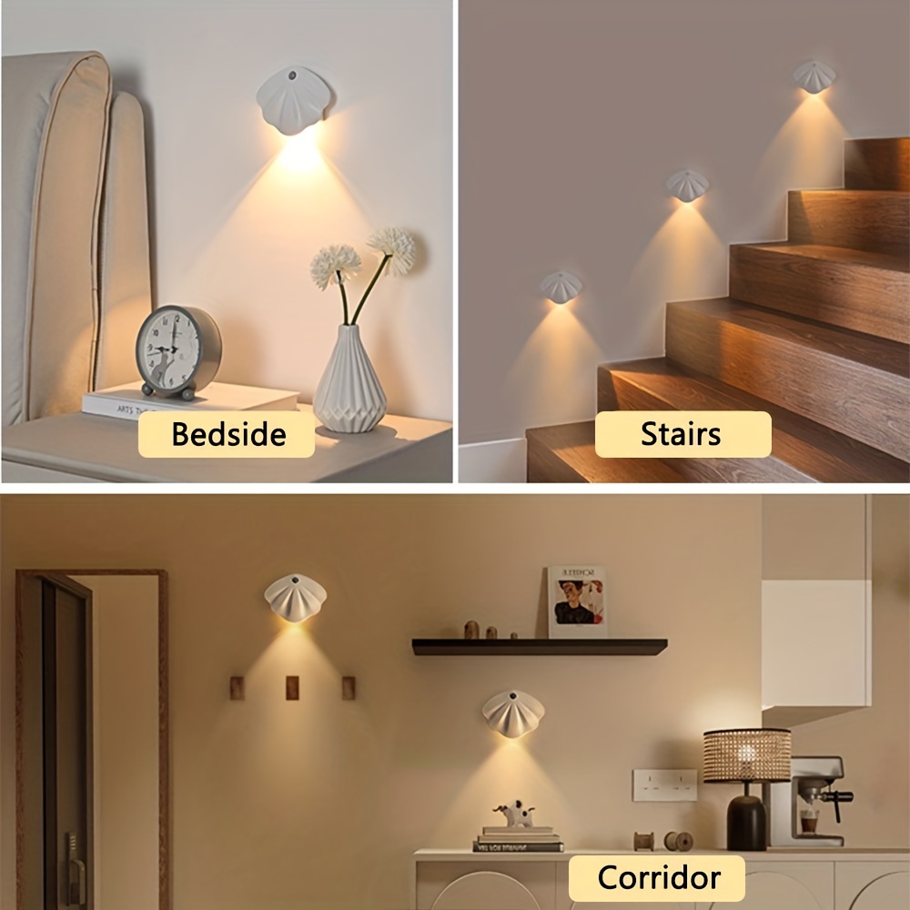 Magnetic Shell Shaped LED Night Light Motion Sensor USB Rechargeable