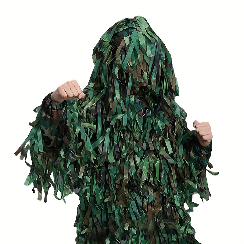 Small Size Ghillie Suit, Woodland Camouflage Clothes Jungle Suit for Height 110-145cm, 3D Leaves Clothing Hooded Jacket,Temu