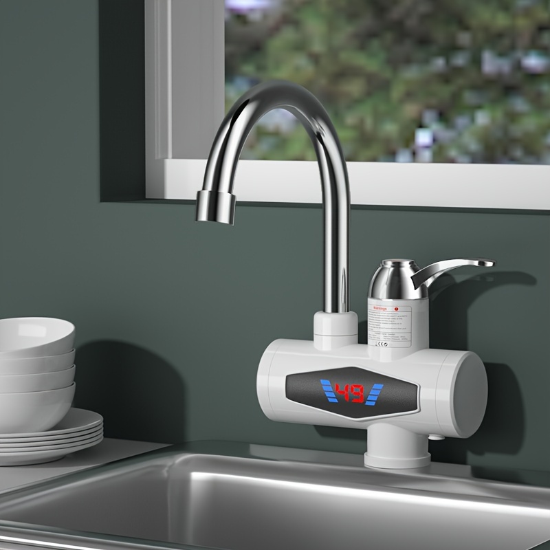 Robinet d'eau chaude numérique instantané intelligent chauffe-eau chaude et  froide, prise UE (gris argenté)