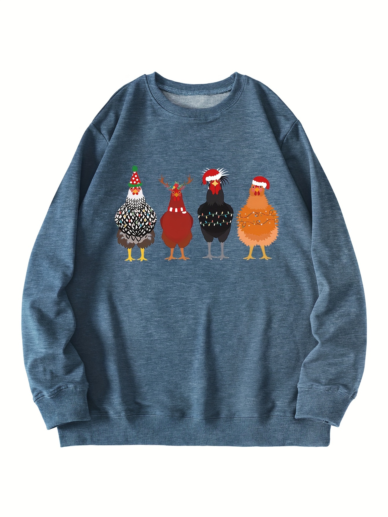 Christmas Chicken Print Pullover Sweatshirt Casual Long - Temu Canada