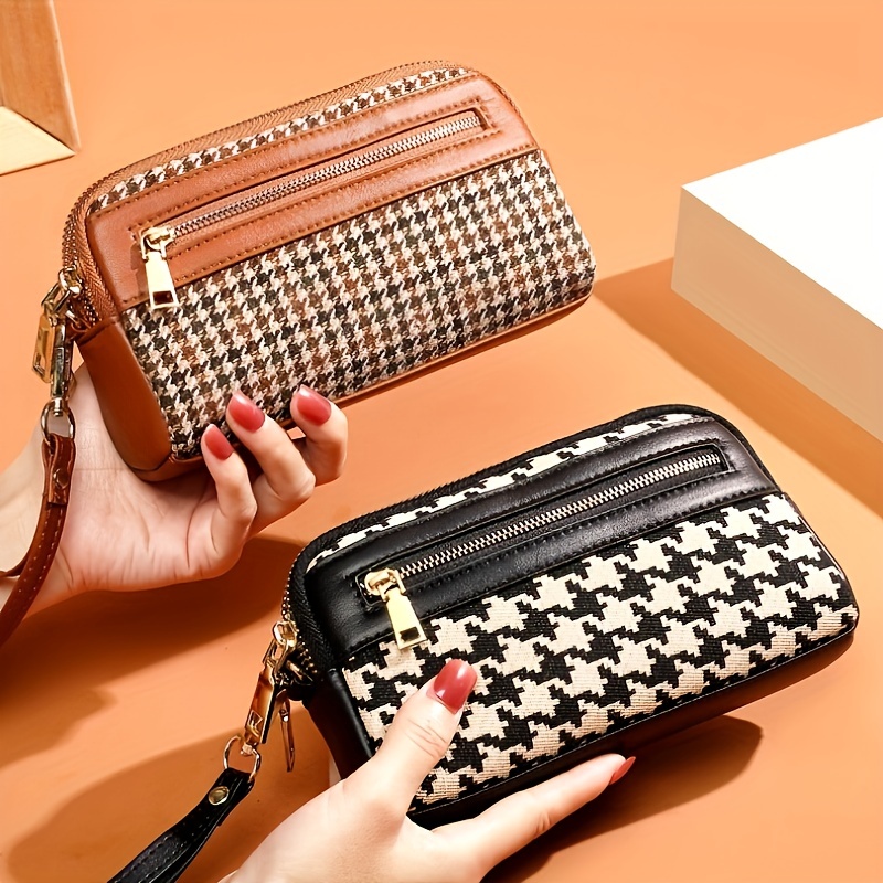 Fashion Houndstooth Coin Purse for Women Canvas Hand-held Car Key