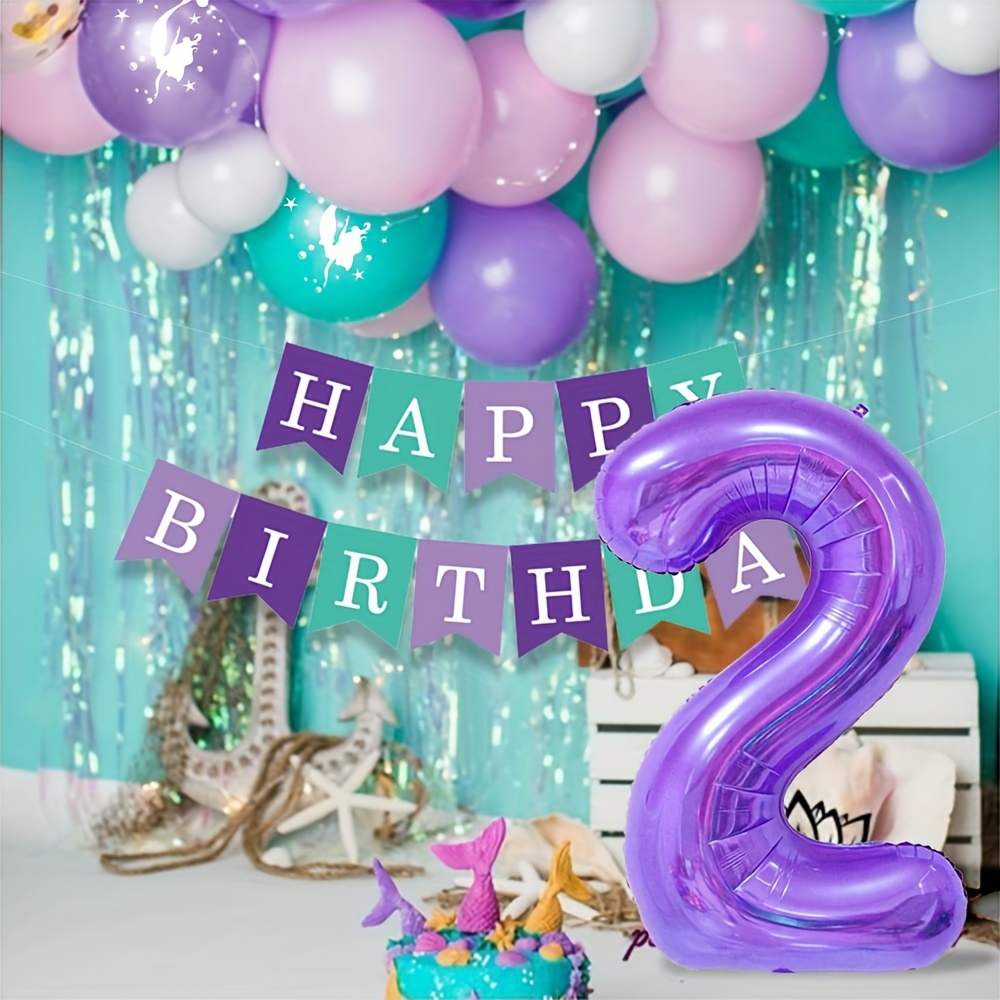 24 globos de sirena de segundo cumpleaños, decoración de fiesta temática de  sirena número 2, suministros de fiesta de Sirenita de dos años, globos de